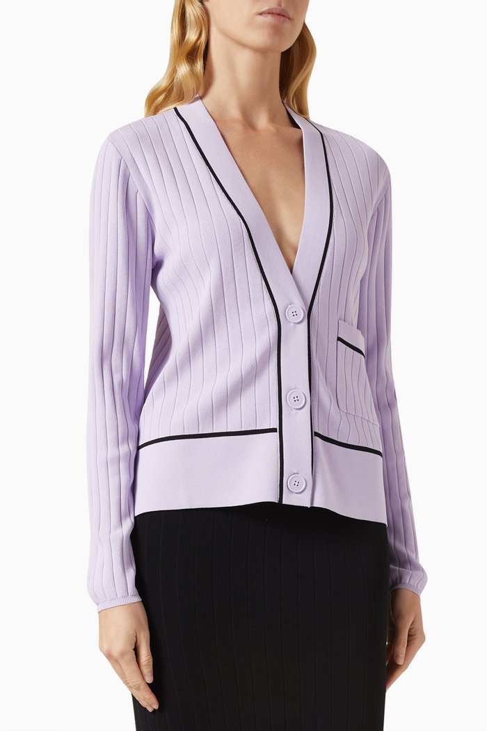 

V-neck Cardigan in Viscose-knit, Purple