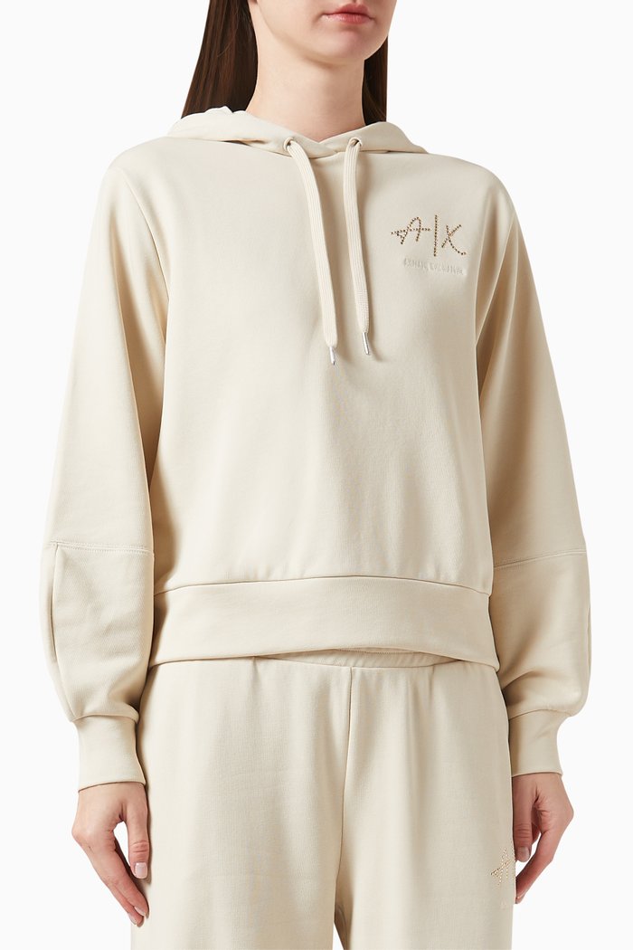 

Route 66 Embellished AX Logo Hooded Sweatshirt in Cotton, Neutral