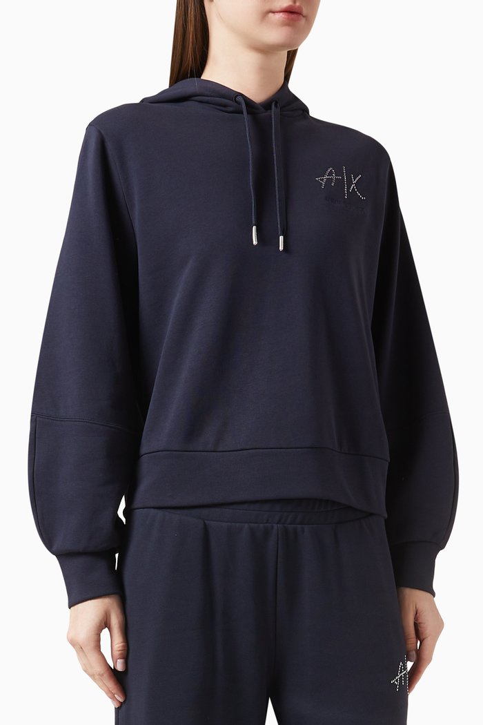 

Route 66 Embellished AX Logo Hooded Sweatshirt in Cotton, Purple
