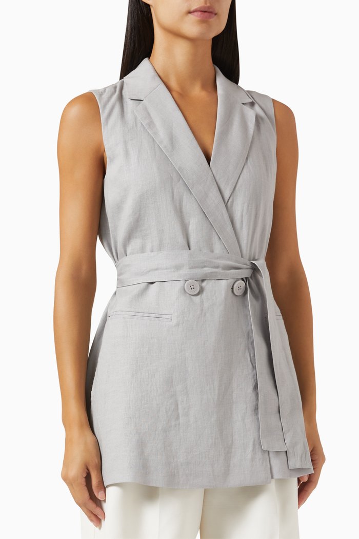 

Tie Belt Coat in Linen-cotton, Grey