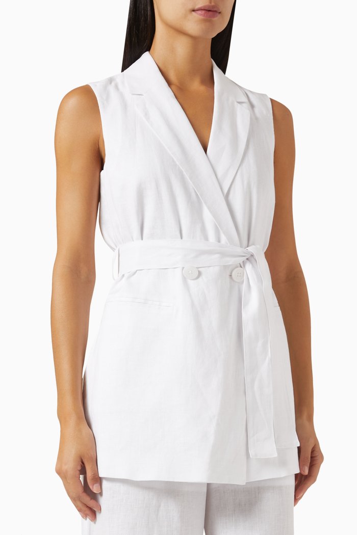 

Tie Belt Coat in Linen-cotton, White