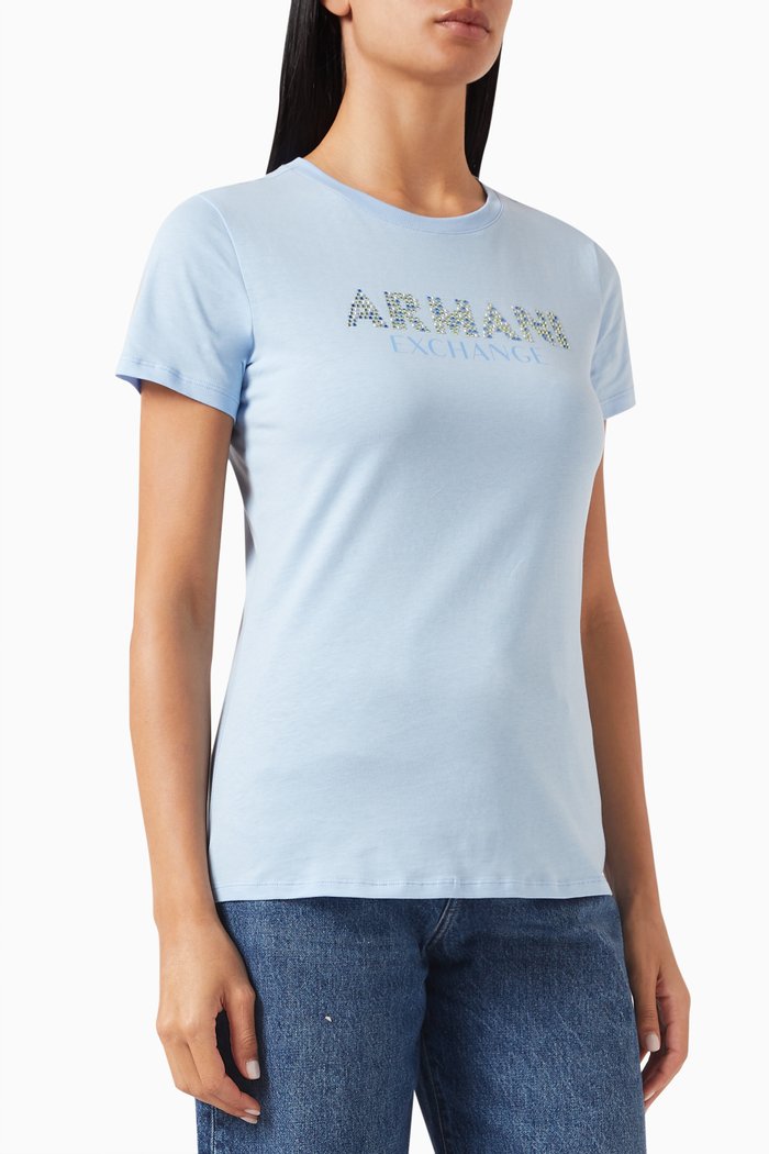 

Route 66 Embellished AX Logo T-shirt in Cotton, Blue