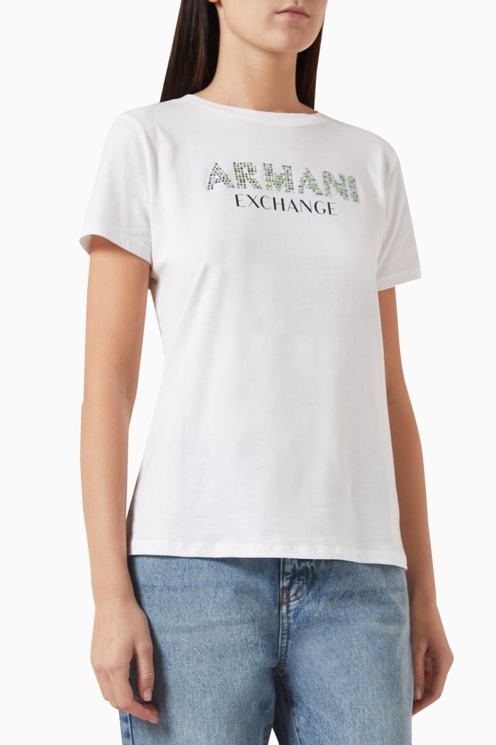 

Route 66 Embellished AX Logo T-shirt in Cotton, White