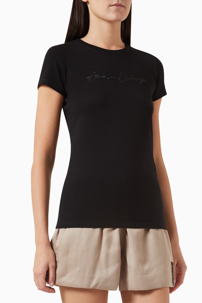 

Route 66 Embellished AX Logo T-shirt in Cotton, Black