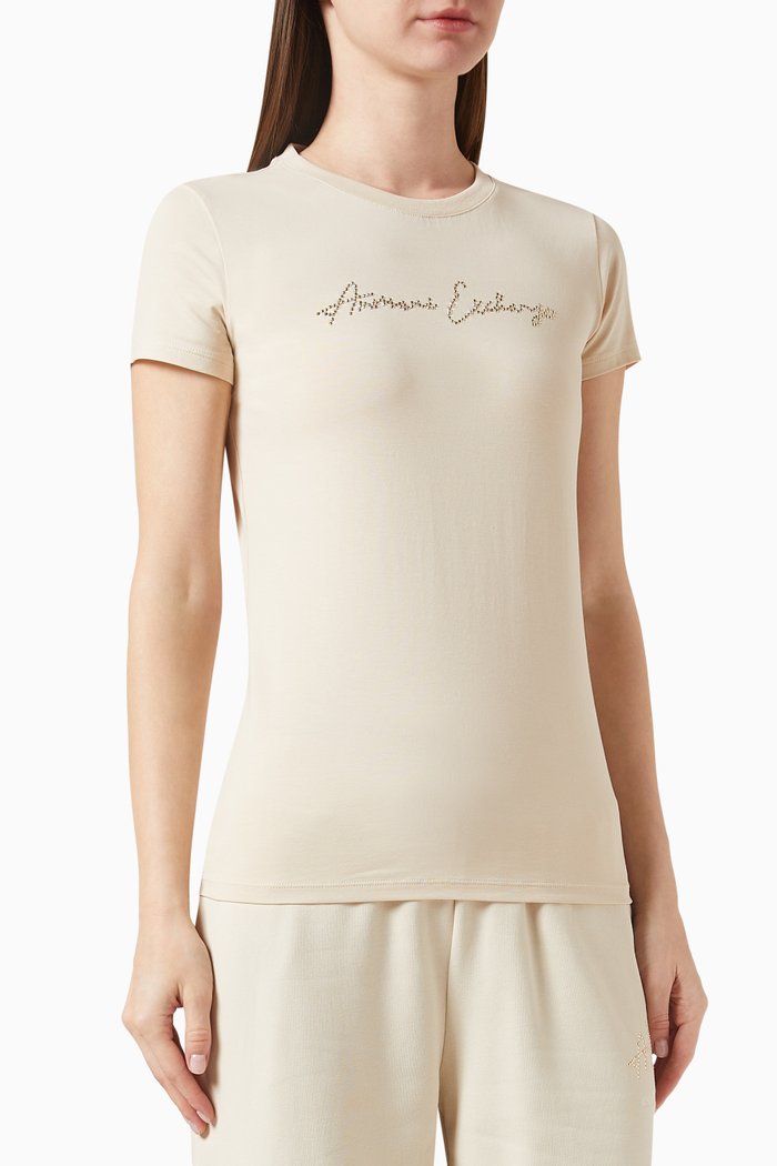 

Route 66 Embellished AX Logo T-shirt in Cotton, Neutral