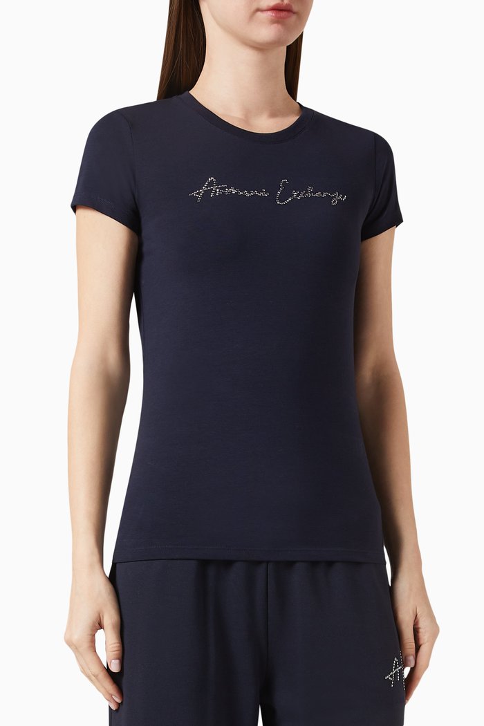 

Route 66 Embellished AX Logo T-shirt in Cotton, Purple