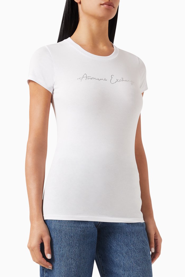 

Route 66 Embellished AX Logo T-shirt in Cotton, White