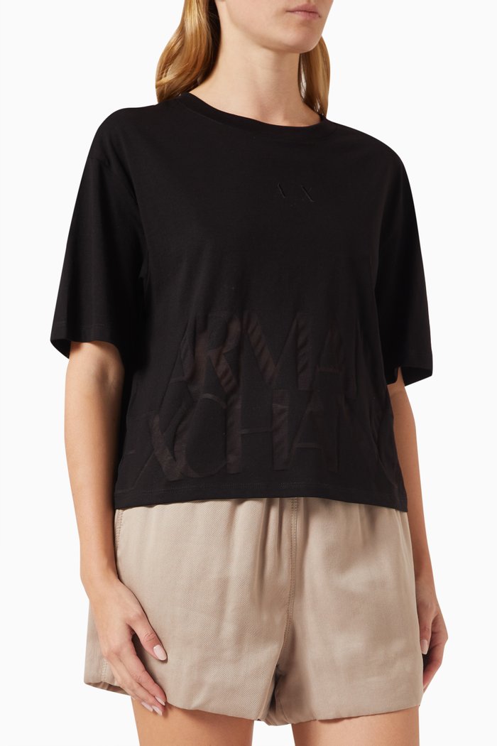 

Logo Cropped T-shirt in Cotton-jersey, Black