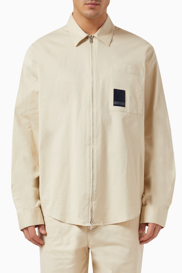 

Zip-through Logo Shirt in Cotton, Neutral