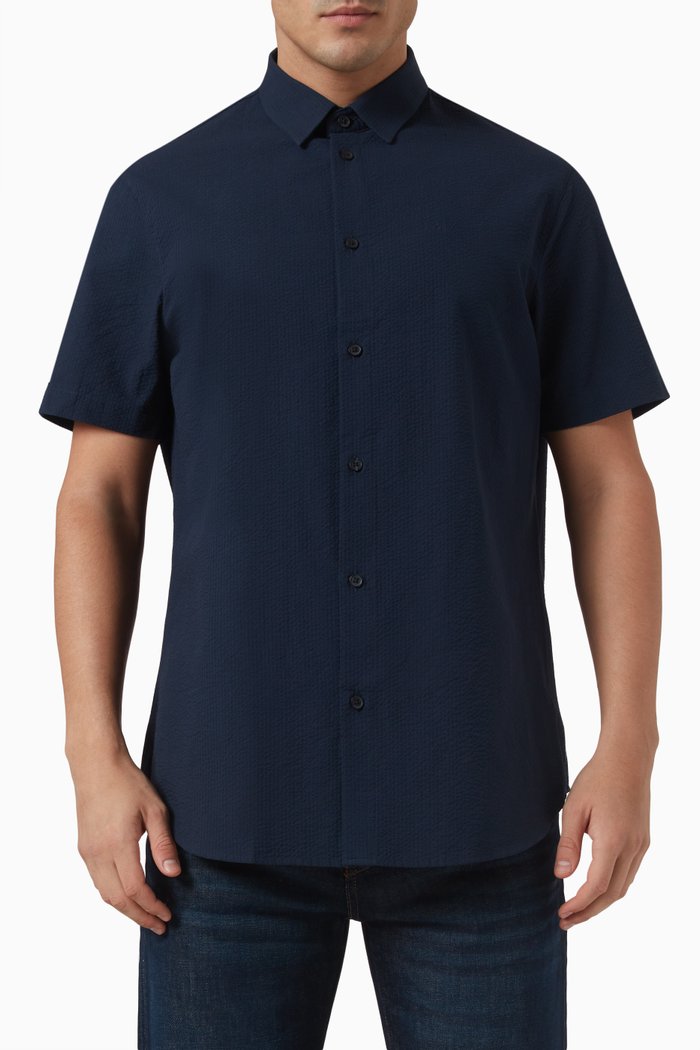 Logo-embroidered Shirt in Cotton, Blue
