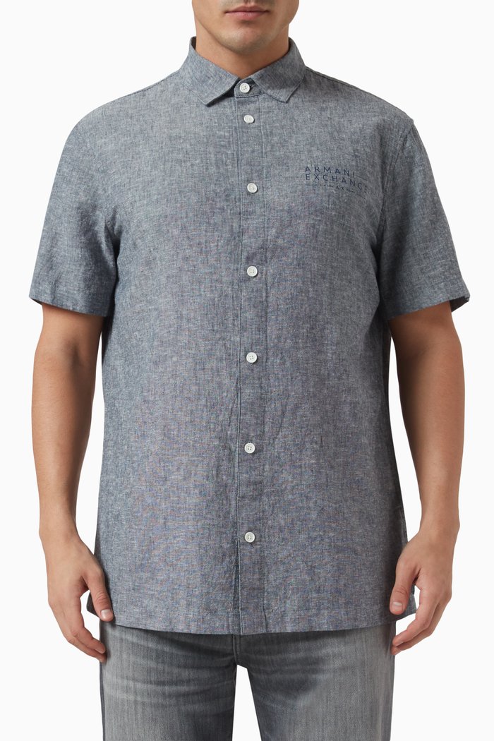 Logo Shirt in Linen-cotton, Blue