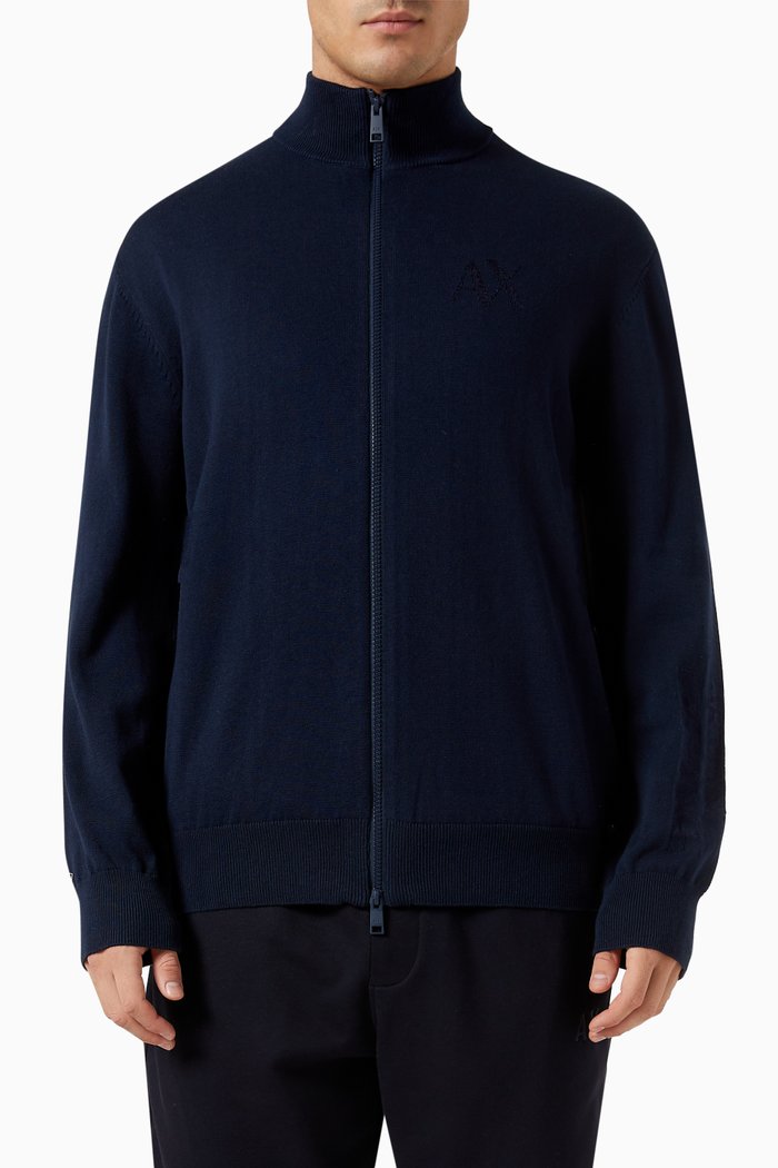 AX Logo Zip-through Cardigan, Blue