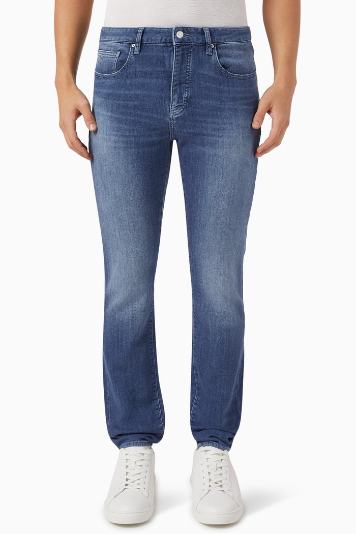 Skinny Fit J14 Jeans in Cotton-denim, Blue