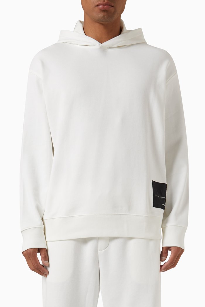 Logo-patch Hoodie in French Terry, White