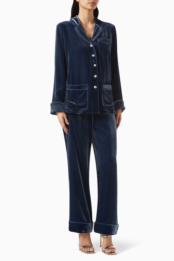 

Coco Pyjama Set in Silk-velvet, Blue