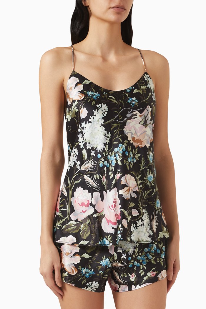 

Bella Esme Floral Camisole Set in Silk Satin, Black