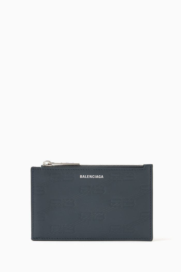 

Long Coin & Card Holder in Embossed Calfskin, Blue