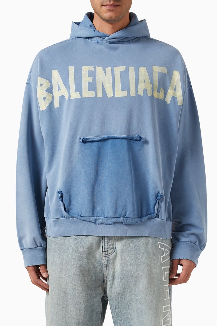 

Tape Type Large-fit Hoodie in Cotton, Blue