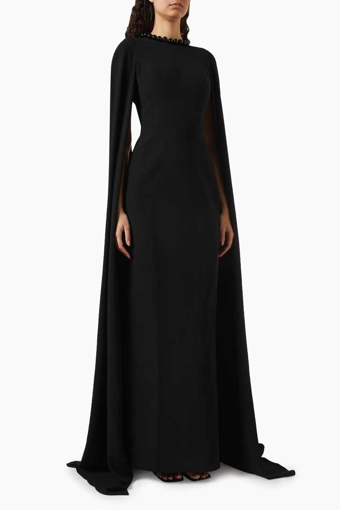 

Eclair Beaded-neck Maxi Dress in Crepe, Black