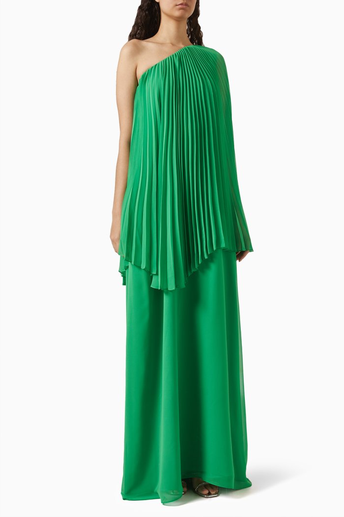 

Glory Pleated Maxi Dress in Chiffon, Green