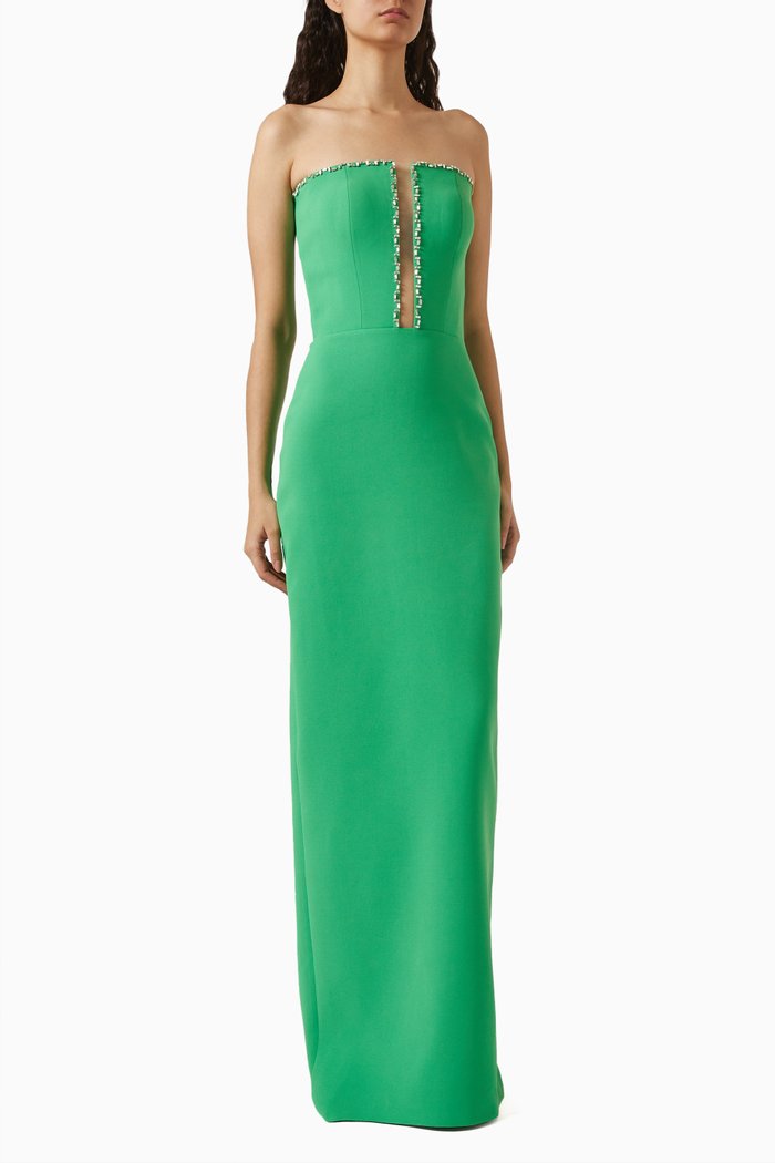 Pralin Strapless Maxi Dress in Crepe, Green