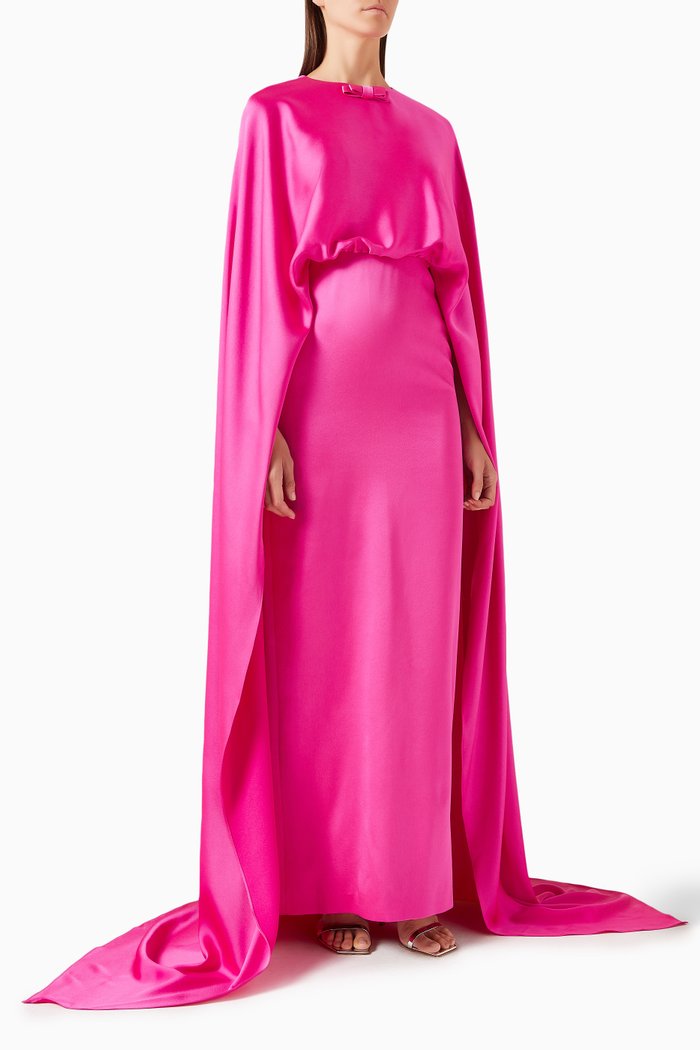 

Abeer Cape Maxi Dress in Satin Crepe, Pink