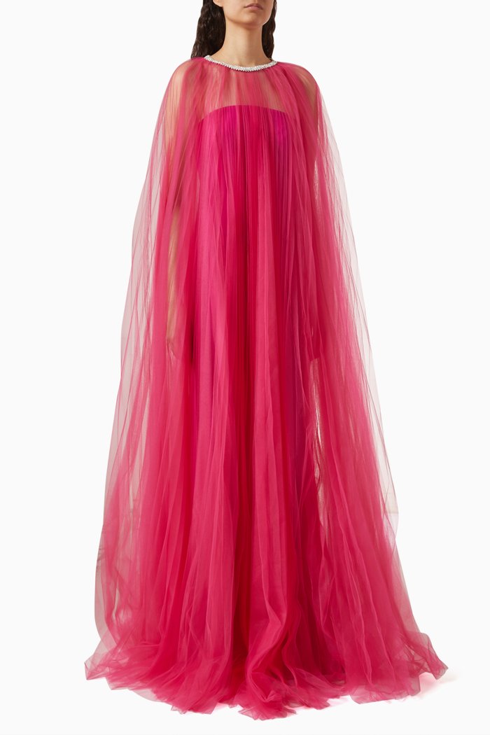 Roman Detachable Tulle Cape in Crepe, Pink
