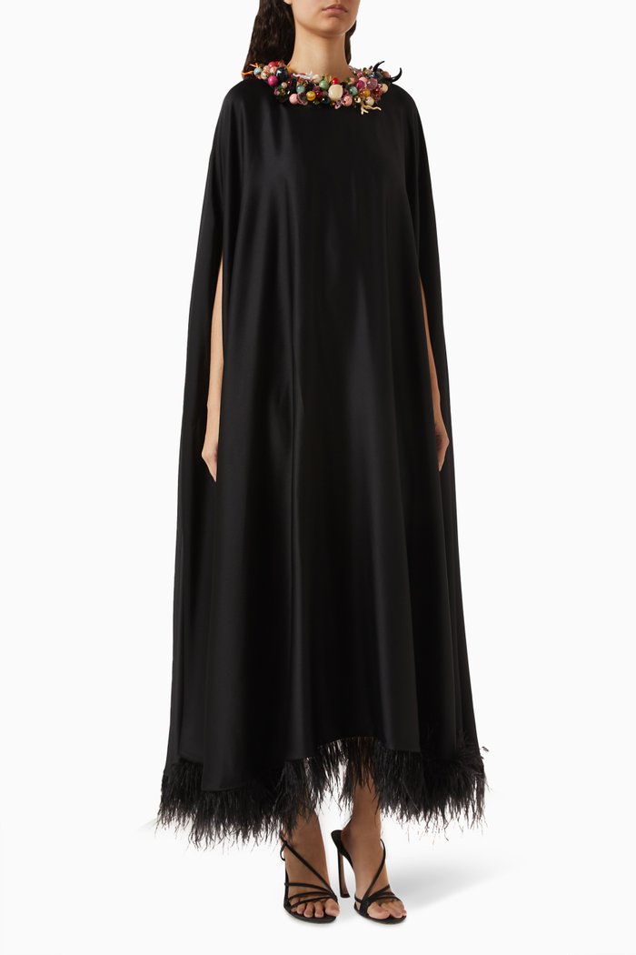 

Sprinkle Detachable Necklace Feather Maxi Dress in Satin, Black