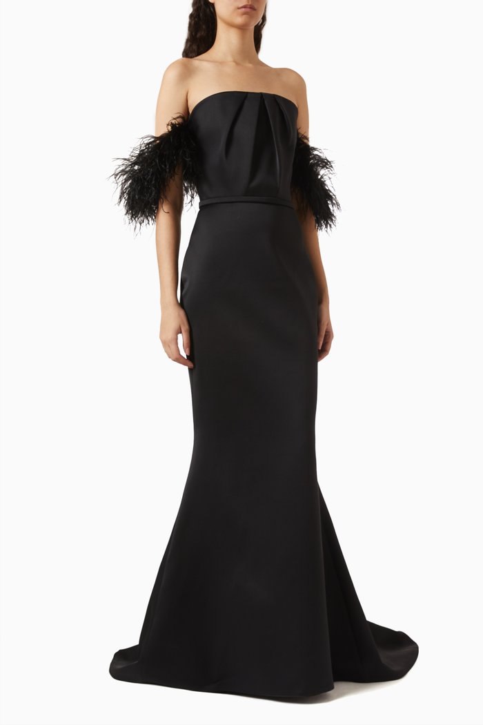 

Lucky Off-shoulder Mermaid Maxi Dress in Satin, Black