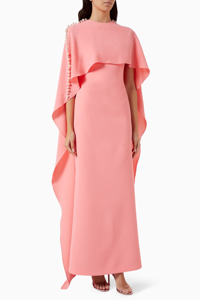 

Pearl-embellished Cape Maxi Dress in Crepe, Pink