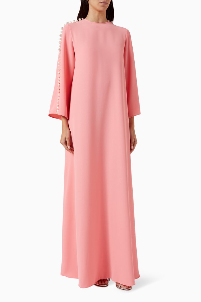 Pearl-embellished Maxi Dress in Crepe, Pink