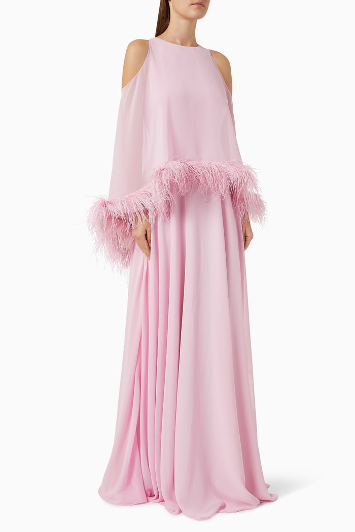 

Cold-shoulder Cape Dress in Chiffon, Pink
