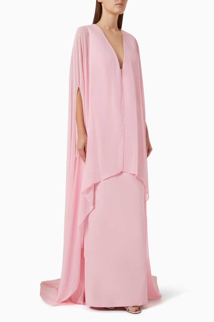

Layered Cape Gown in Crepe & Chiffon, Pink