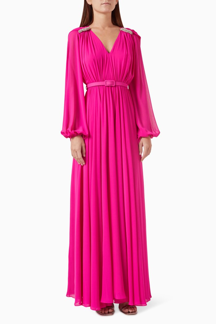 V-neck Crystal-embellished Gown in Chiffon, Pink
