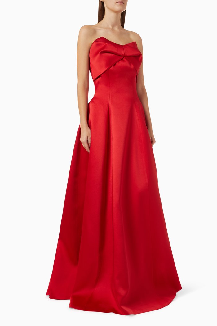 

Strapless Bow Ballgown in Satin, Red