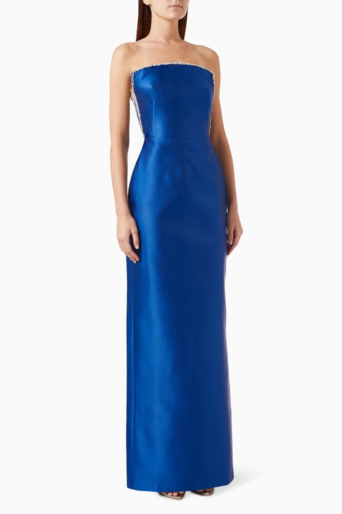 

Strapless Crystal-trim Gown in Mikado-satin, Blue