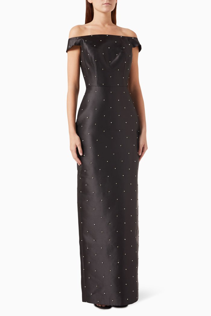 

Off-shoulder Crystal-embellished Gown in Mikado-satin, Black