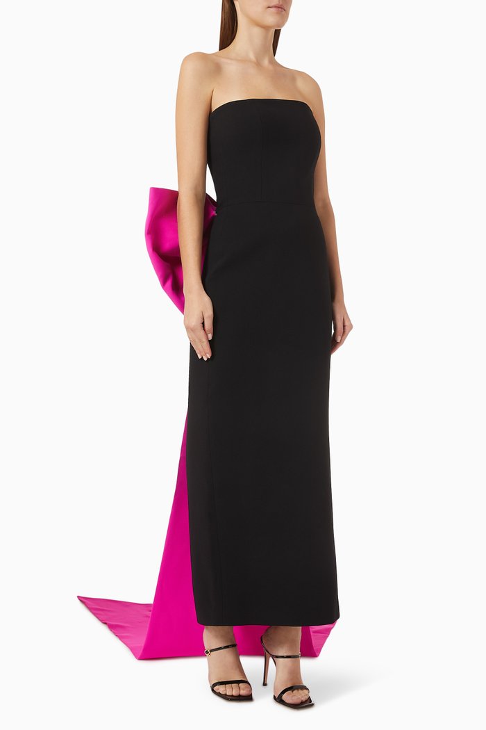 

Giant Back Bow Strapless Gown in Crepe, Black