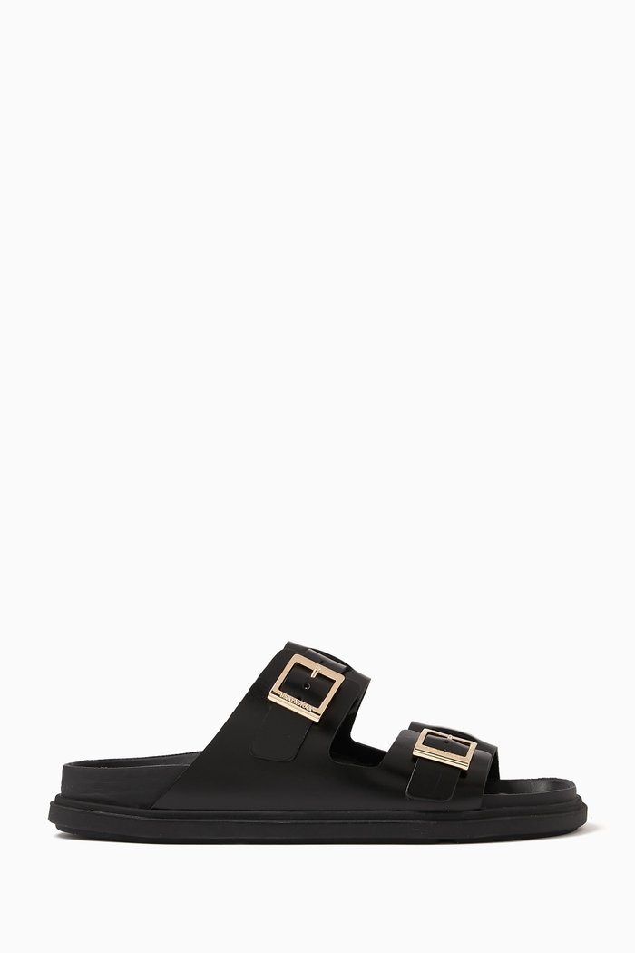 

St, Barths Two-strap Sandals in Leather, Black