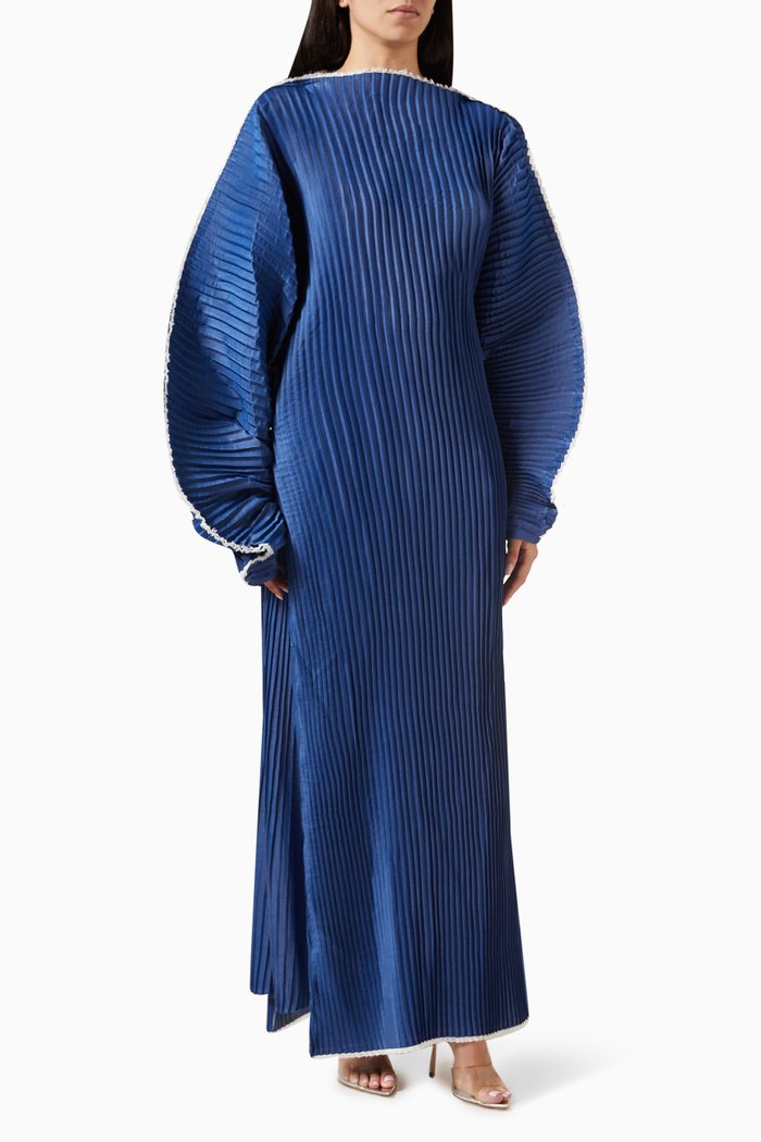

Zamila Pleated Long Shirt in Cotton, Blue