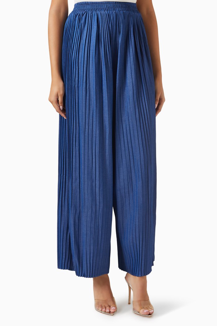 Naomi Pleated Pants in Cotton, Blue