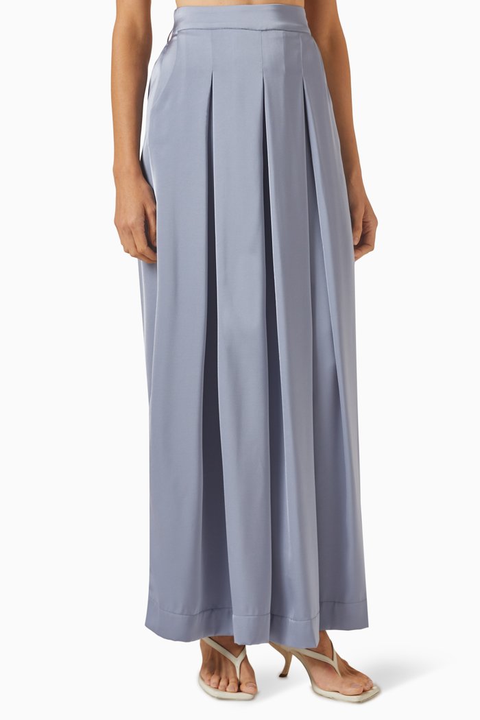 

Suna Pleated Wide-leg Pants in Satin, Blue
