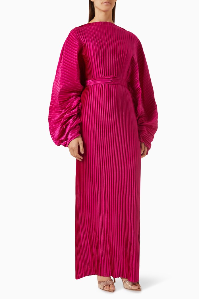 

Yana Puff-sleeve Pleated Maxi Dress, Pink