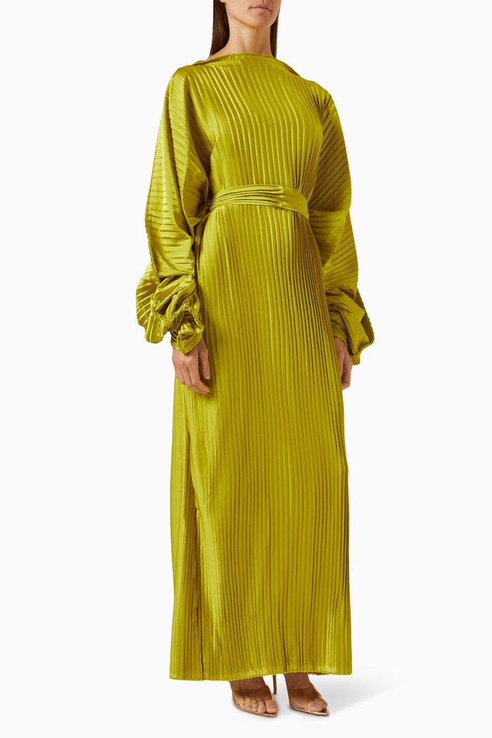 

Yana Puff-sleeve Pleated Maxi Dress, Yellow