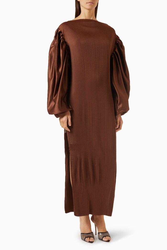

Yue Puff-sleeve Maxi Dress, Brown