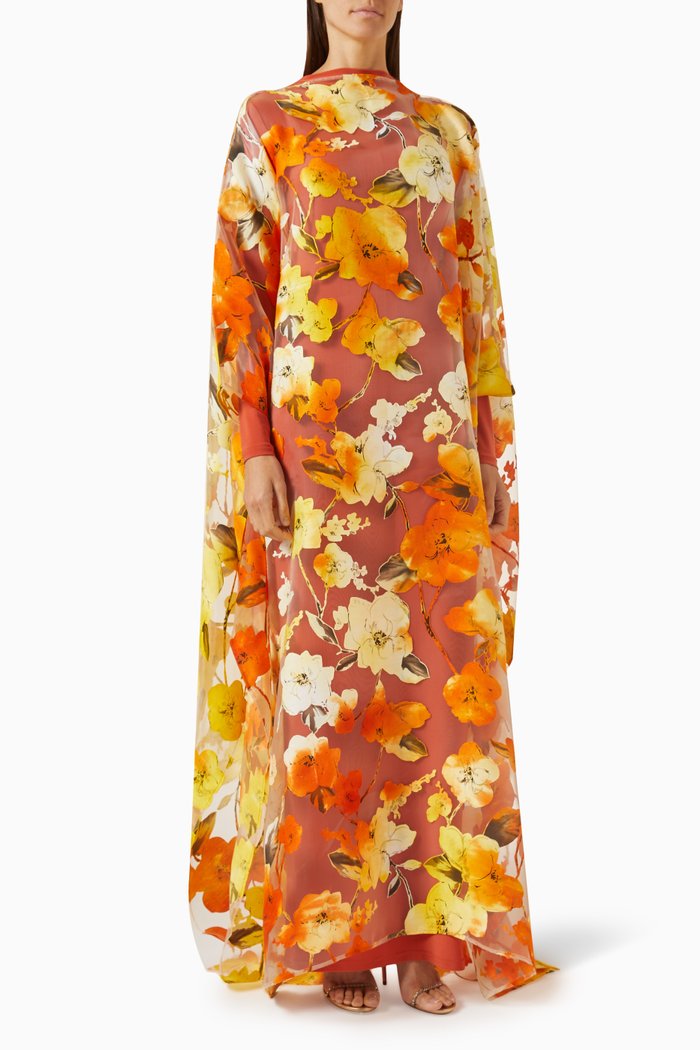 

Yuna Floral Kaftan in Nylon, Orange