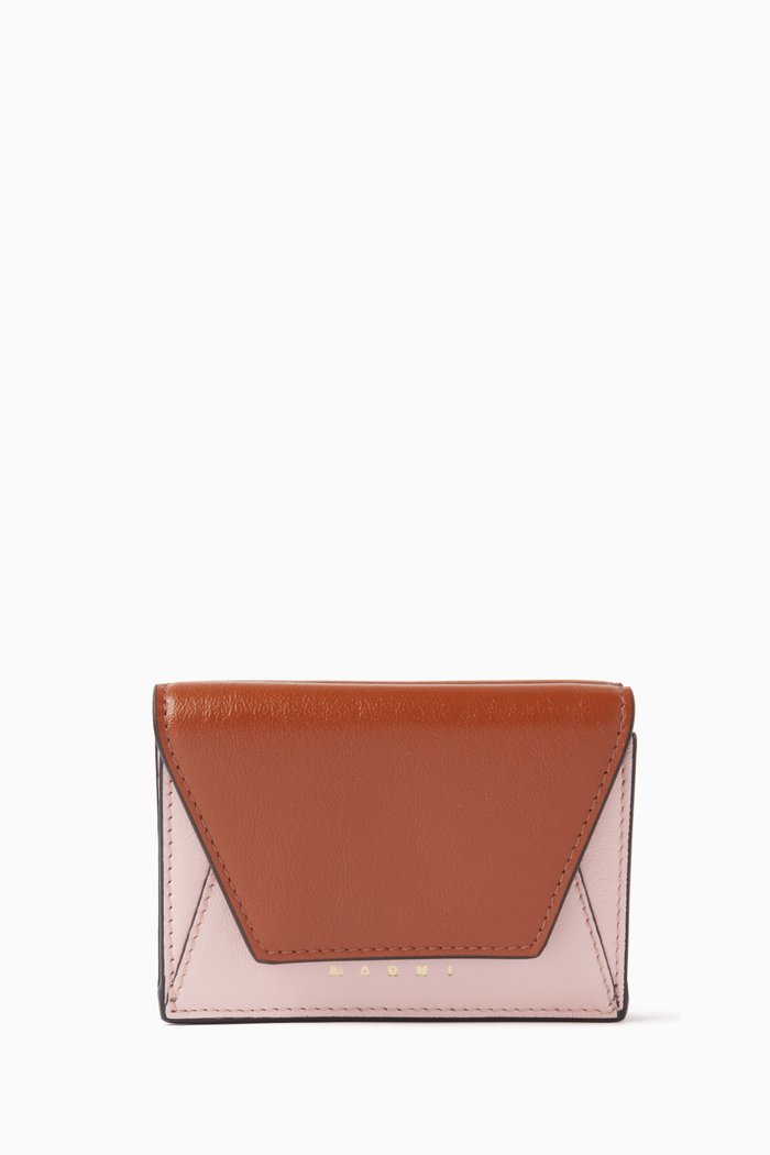 

Colour-block Tri-fold Wallet in Leather, Pink