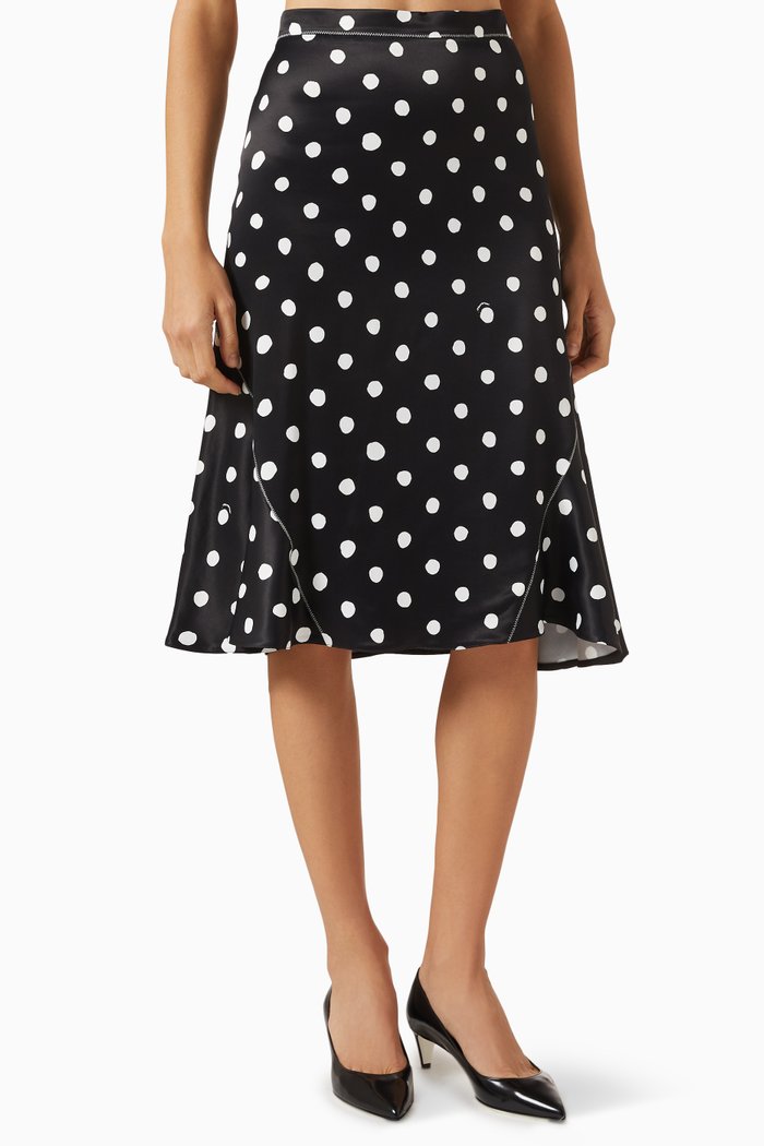 

Polka-dot Print Midi Skirt, Black