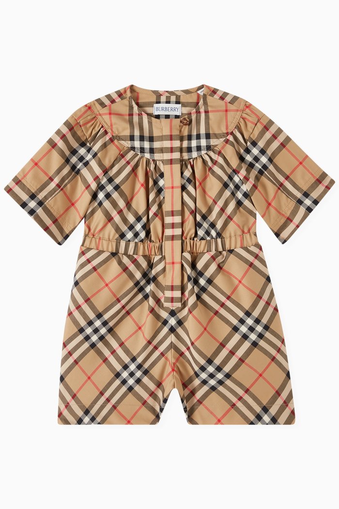 

Check-print Romper in Cotton, Neutral