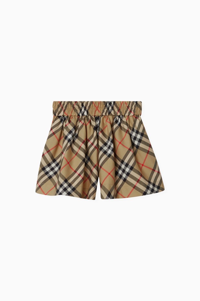 Check Shorts in Stretch Cotton, Neutral